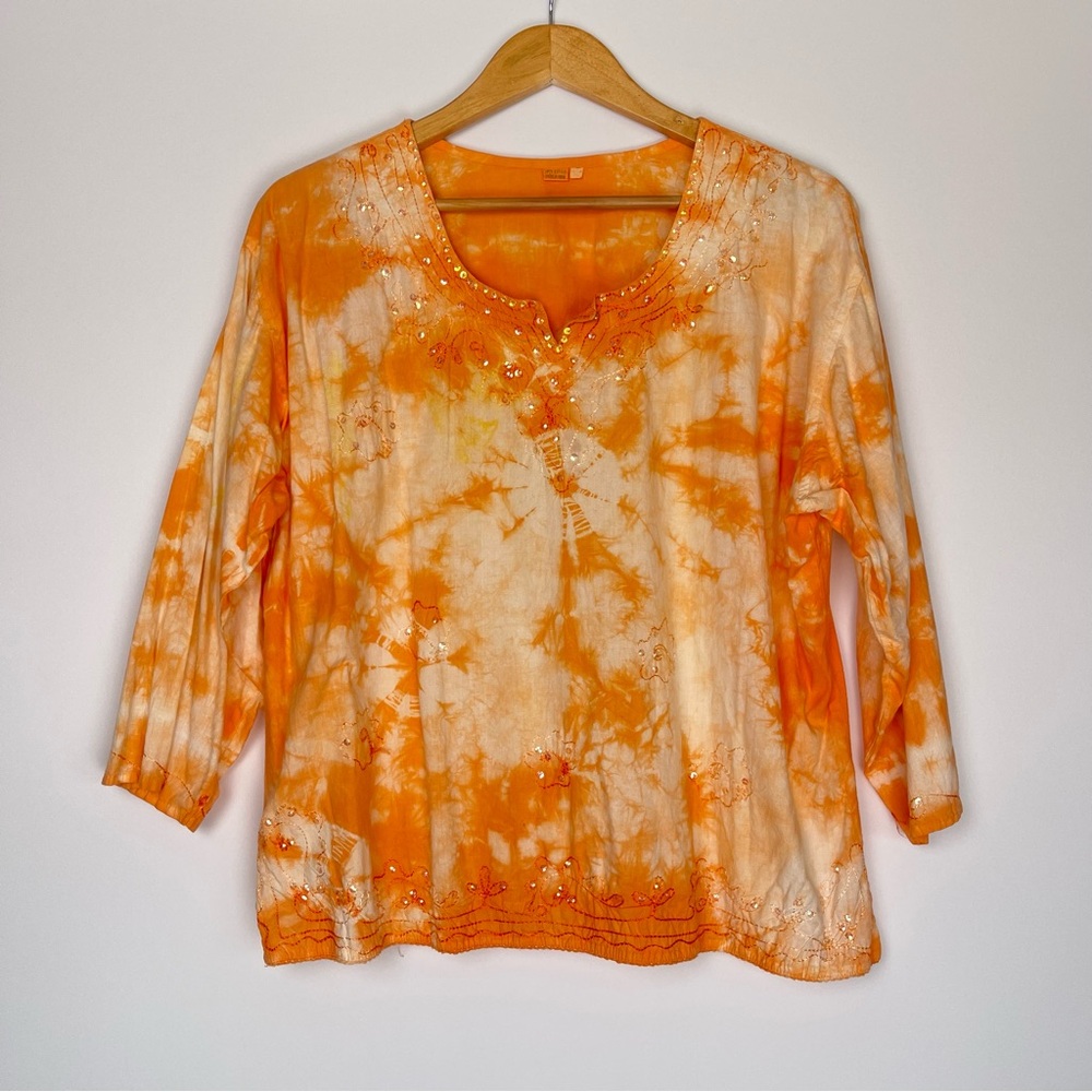Orange Tie-Dye Women's Top with sequin details